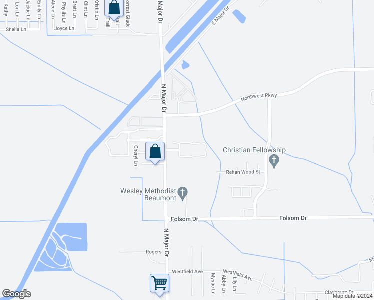 map of restaurants, bars, coffee shops, grocery stores, and more near 3980 North Major Drive in Beaumont