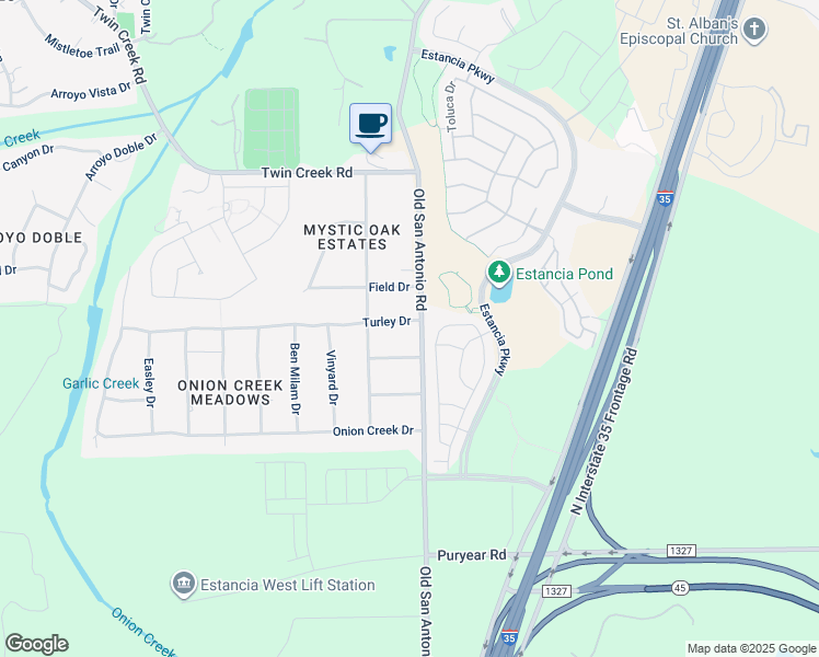 map of restaurants, bars, coffee shops, grocery stores, and more near 12706 Old San Antonio Road in Manchaca