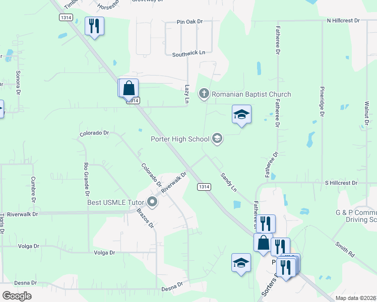 map of restaurants, bars, coffee shops, grocery stores, and more near 19325 Riverwalk Drive in Porter