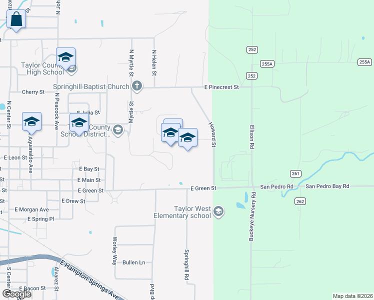 map of restaurants, bars, coffee shops, grocery stores, and more near 1600 East Green Street in Perry