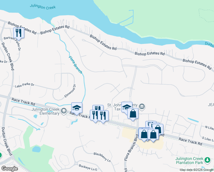 map of restaurants, bars, coffee shops, grocery stores, and more near 1213 Ribbon Road in Jacksonville