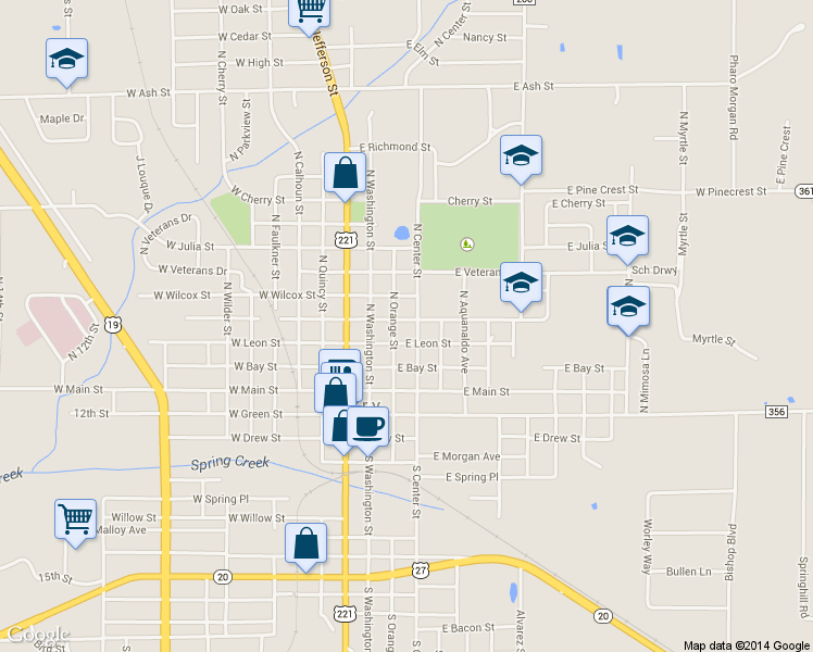 map of restaurants, bars, coffee shops, grocery stores, and more near 414 North Orange Street in Perry