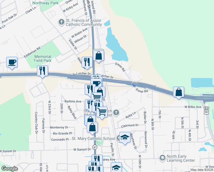 map of restaurants, bars, coffee shops, grocery stores, and more near 3499 Bob Hall Road in Orange