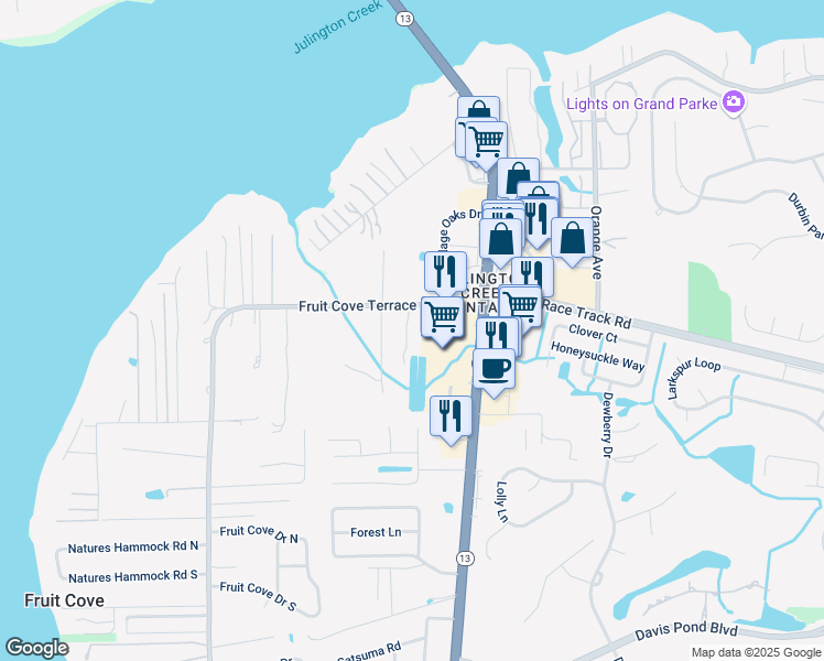 map of restaurants, bars, coffee shops, grocery stores, and more near 1472 Fruit Cove Road North in Jacksonville