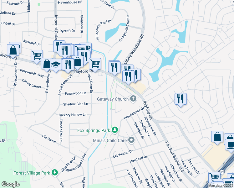 map of restaurants, bars, coffee shops, grocery stores, and more near 29823 Spring Acres Drive in Spring