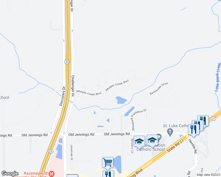 map of restaurants, bars, coffee shops, grocery stores, and more near 3599 Whisper Creek Boulevard in Middleburg