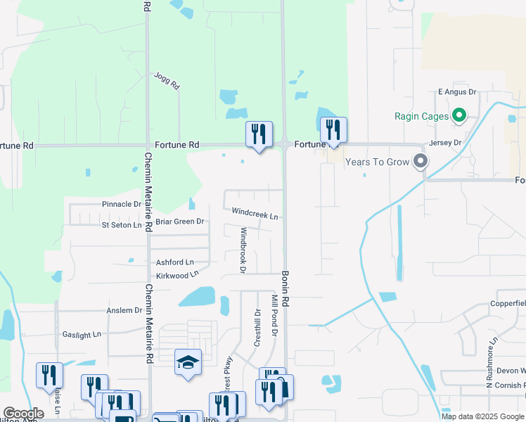 map of restaurants, bars, coffee shops, grocery stores, and more near 108 Windcreek Lane in Youngsville