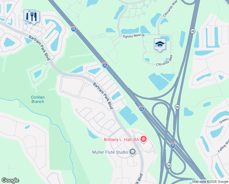 map of restaurants, bars, coffee shops, grocery stores, and more near 7012 Butterfly Court in Jacksonville