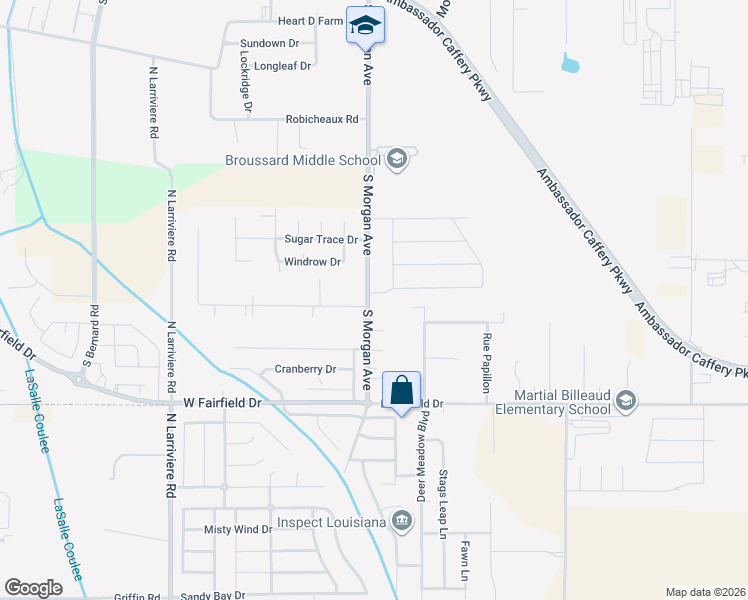 map of restaurants, bars, coffee shops, grocery stores, and more near 1501 South Morgan Avenue in Broussard