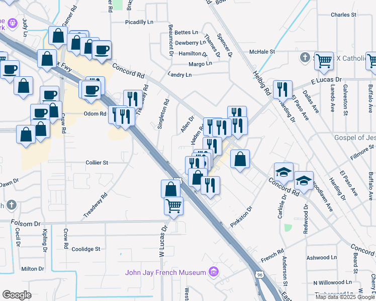 map of restaurants, bars, coffee shops, grocery stores, and more near 4095 Oak Grove Place in Beaumont