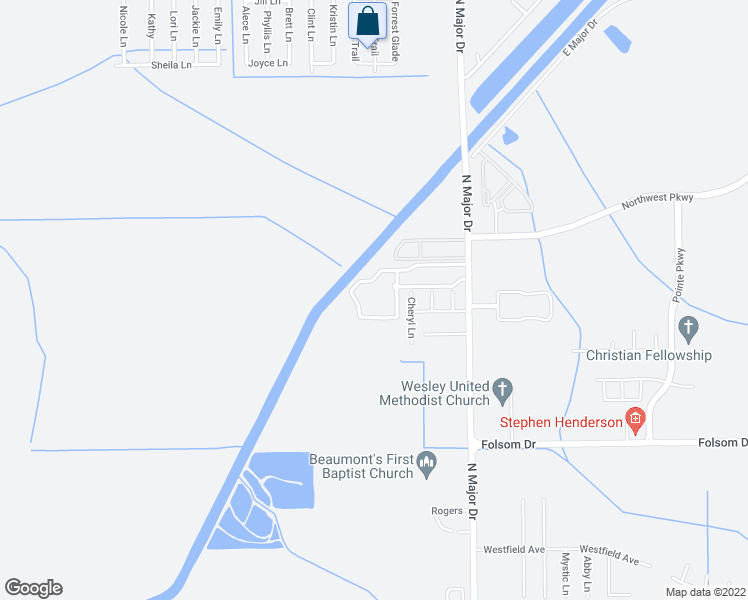 map of restaurants, bars, coffee shops, grocery stores, and more near 4215 North Major Drive in Beaumont