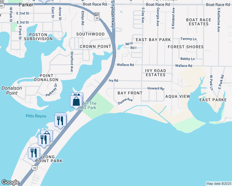 map of restaurants, bars, coffee shops, grocery stores, and more near 1425 Donna Avenue in Panama City