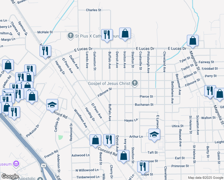 map of restaurants, bars, coffee shops, grocery stores, and more near 4390 Buffalo Avenue in Beaumont