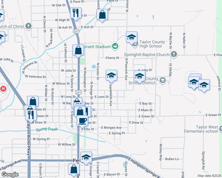 map of restaurants, bars, coffee shops, grocery stores, and more near 508 North Aquanaldo Avenue in Perry