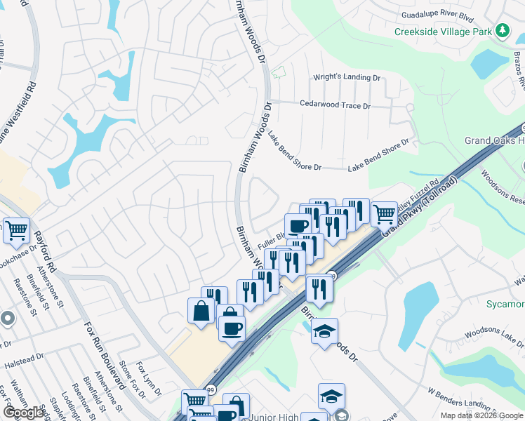 map of restaurants, bars, coffee shops, grocery stores, and more near 3523 Avalon Castle Drive in Spring