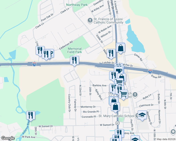 map of restaurants, bars, coffee shops, grocery stores, and more near 3307 Lincoln Drive in Orange