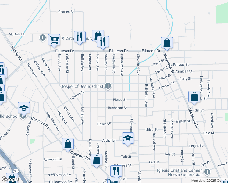 map of restaurants, bars, coffee shops, grocery stores, and more near 2499 Fillmore Street in Beaumont