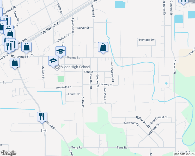 map of restaurants, bars, coffee shops, grocery stores, and more near 964-998 Kent Street in Vidor