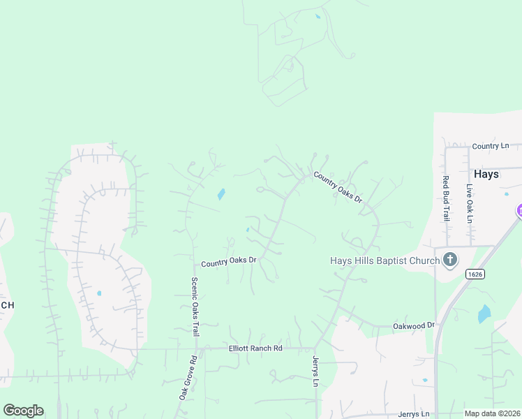map of restaurants, bars, coffee shops, grocery stores, and more near 54 Country Oaks Drive in Buda
