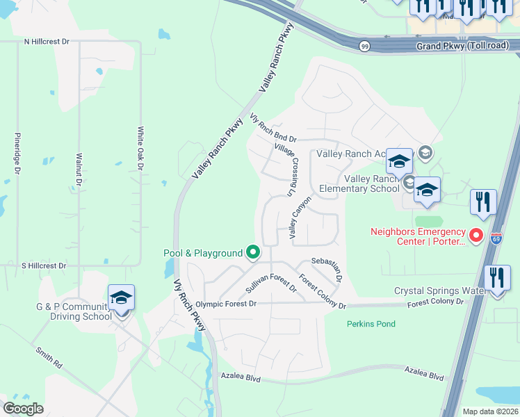 map of restaurants, bars, coffee shops, grocery stores, and more near 22526 Stillwater Valley Lane in Porter