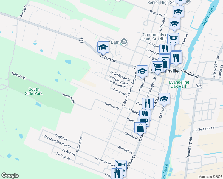 map of restaurants, bars, coffee shops, grocery stores, and more near 683 Po Box in Saint Martinville