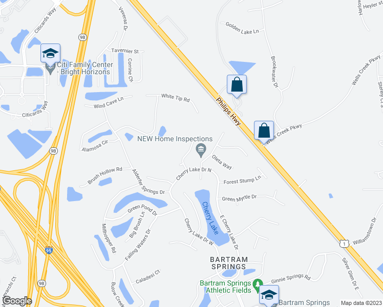 map of restaurants, bars, coffee shops, grocery stores, and more near 14269 Palmetto Springs Street in Jacksonville