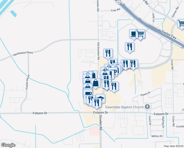 map of restaurants, bars, coffee shops, grocery stores, and more near 4075 Dowlen Road in Beaumont
