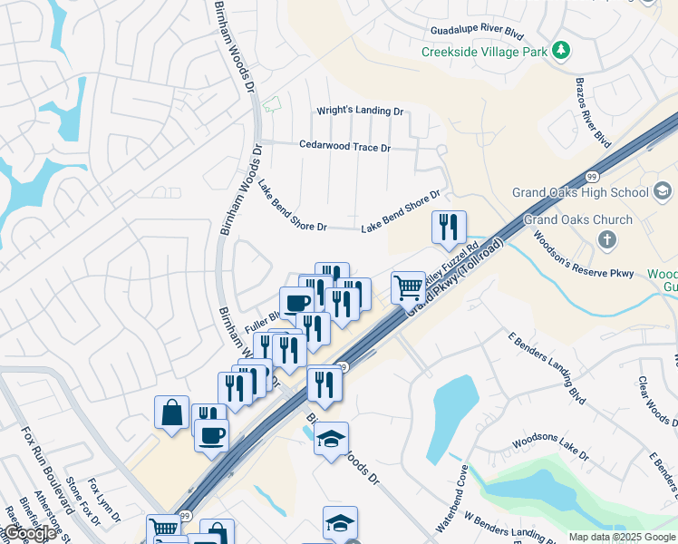 map of restaurants, bars, coffee shops, grocery stores, and more near 3823 Jewel Point Drive in Spring