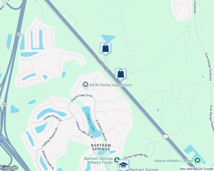 map of restaurants, bars, coffee shops, grocery stores, and more near 6279 Courtney Crest Lane in Jacksonville