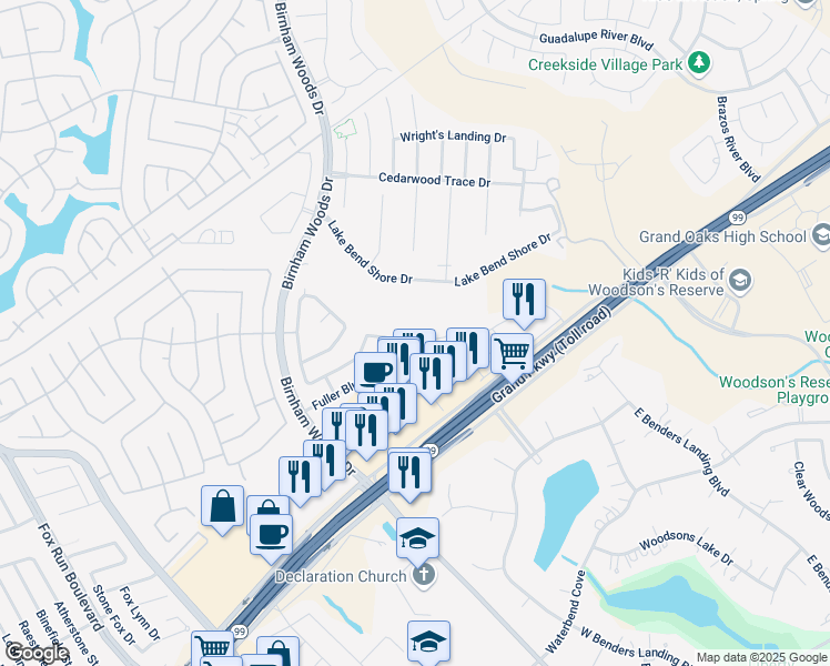 map of restaurants, bars, coffee shops, grocery stores, and more near 3807 Jewel Point Drive in Spring