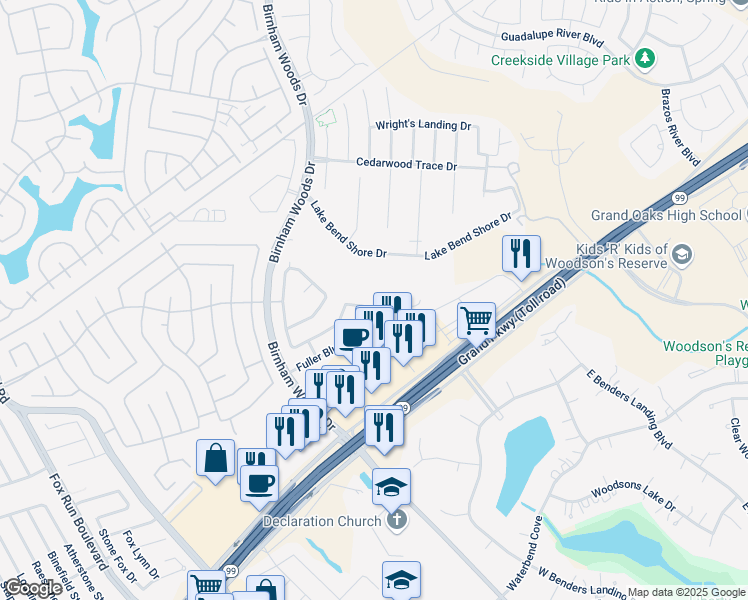 map of restaurants, bars, coffee shops, grocery stores, and more near 3807 Jewel Point Drive in Spring