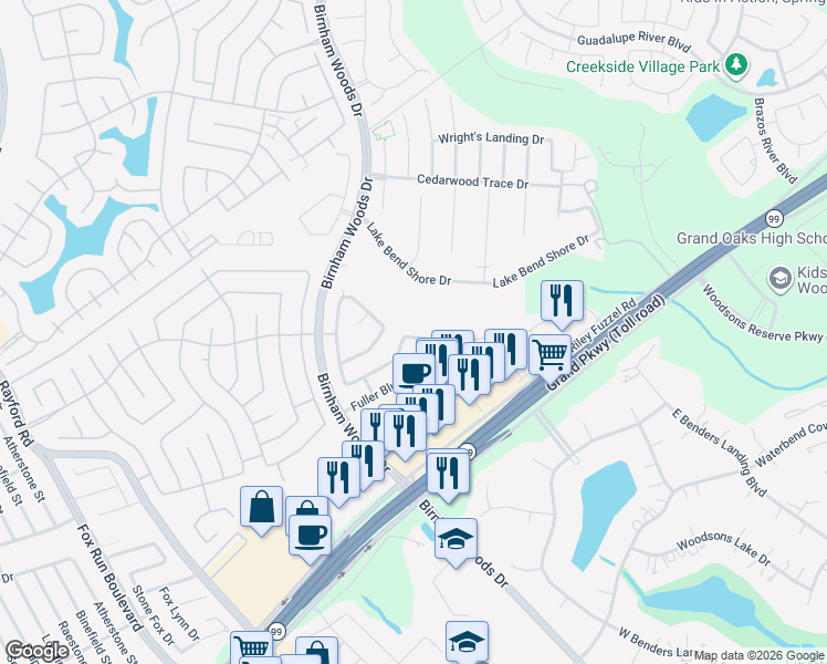 map of restaurants, bars, coffee shops, grocery stores, and more near 3715 Jewel Point Drive in Spring