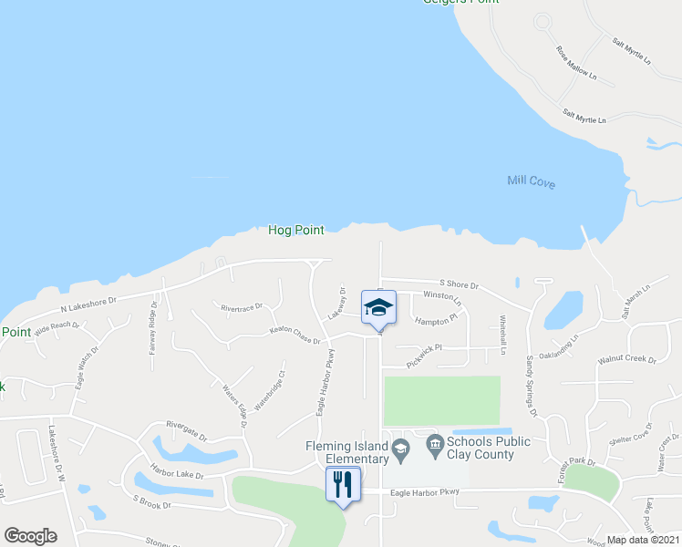 map of restaurants, bars, coffee shops, grocery stores, and more near 1555 Lakeway Drive in Orange Park