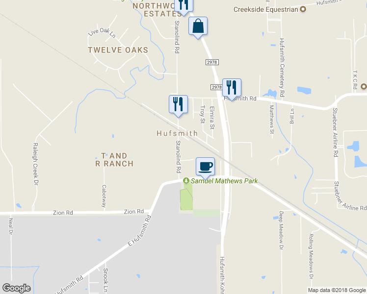 map of restaurants, bars, coffee shops, grocery stores, and more near 24722 Stanolind Road in Tomball