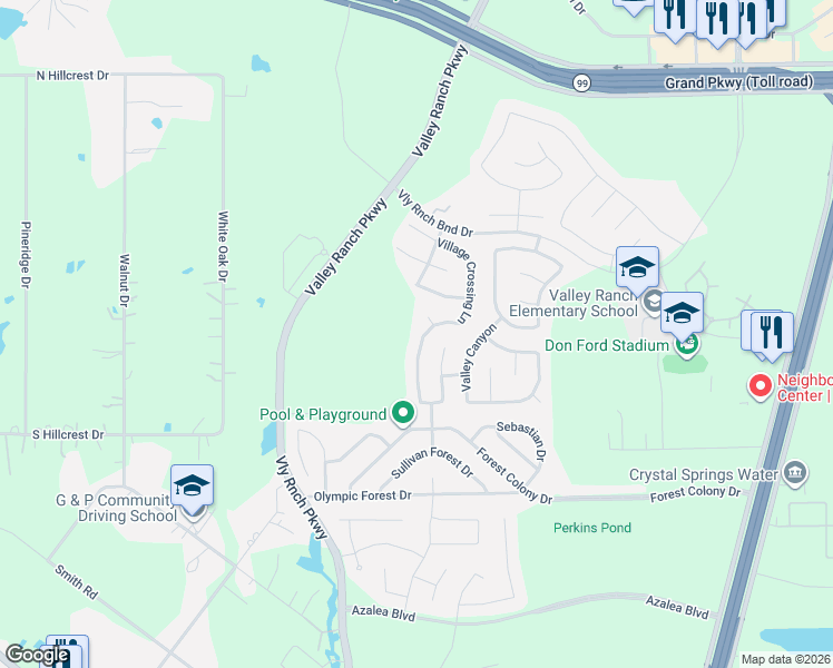 map of restaurants, bars, coffee shops, grocery stores, and more near 22526 Stillwater Valley Lane in Porter