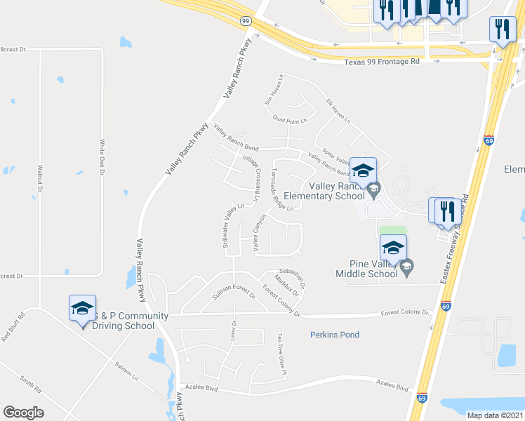 map of restaurants, bars, coffee shops, grocery stores, and more near 22518 Valley Canyon Lane in Porter