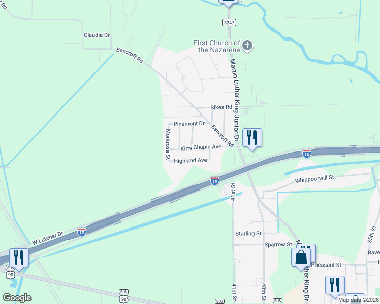 map of restaurants, bars, coffee shops, grocery stores, and more near 3302 Pineridge Street in Orange
