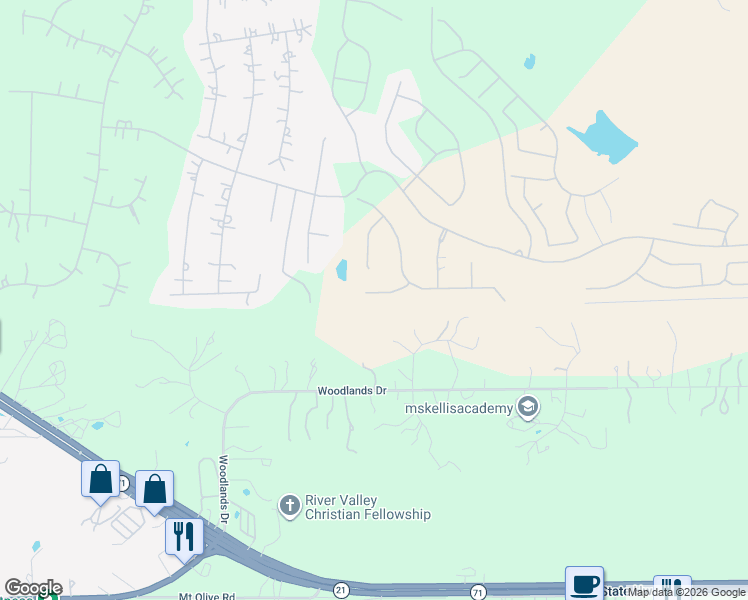 map of restaurants, bars, coffee shops, grocery stores, and more near 121 Millsaps Court in Cedar Creek