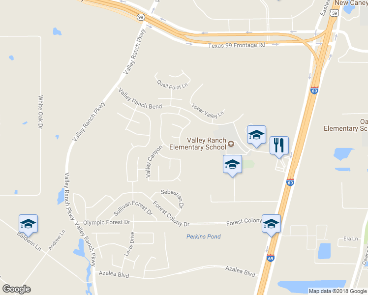 map of restaurants, bars, coffee shops, grocery stores, and more near 22461 Northfolk Valley Lane in Porter