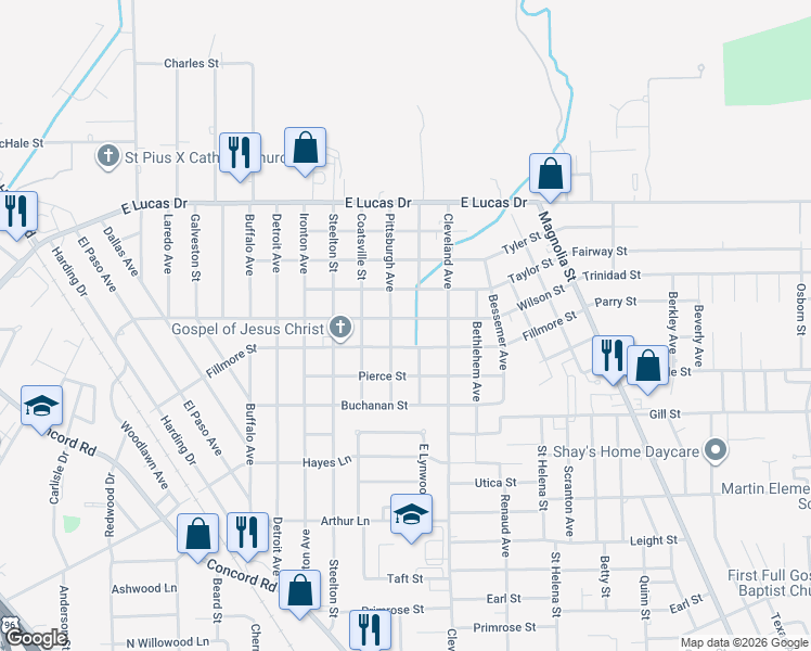 map of restaurants, bars, coffee shops, grocery stores, and more near 2365 Wilson Street in Beaumont