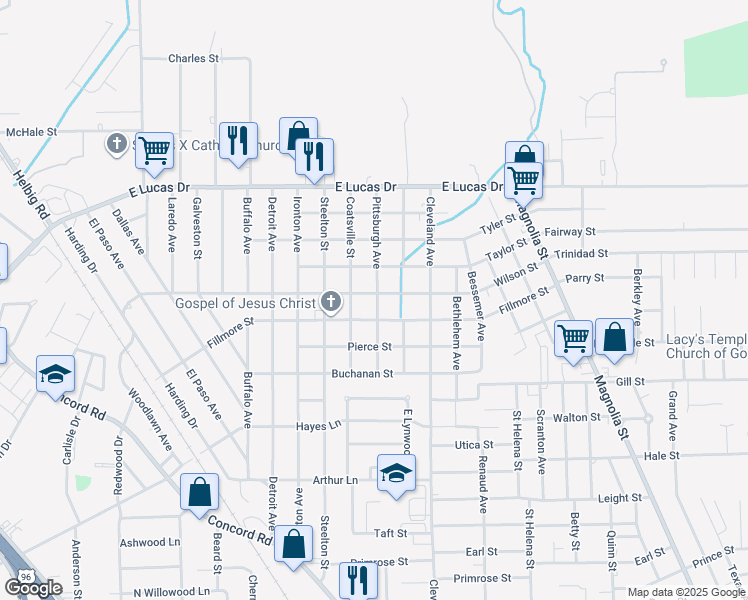 map of restaurants, bars, coffee shops, grocery stores, and more near 2475 Wilson Street in Beaumont