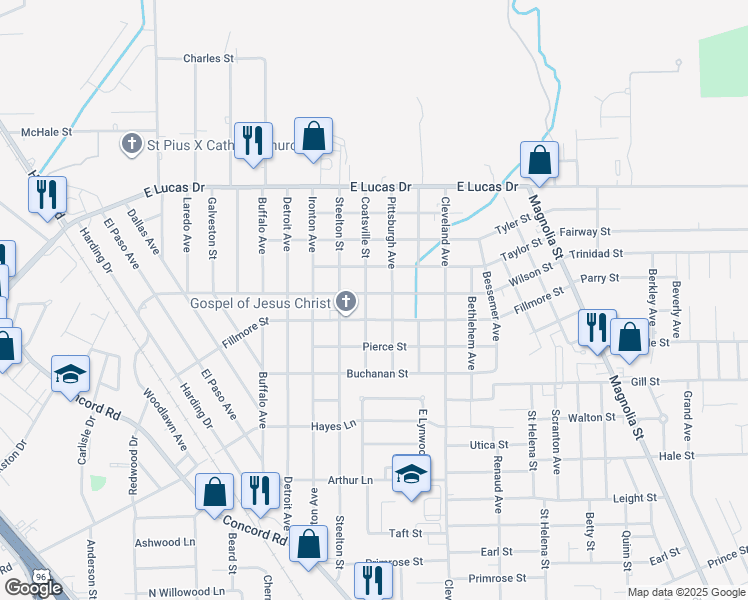 map of restaurants, bars, coffee shops, grocery stores, and more near 2475 Wilson Street in Beaumont