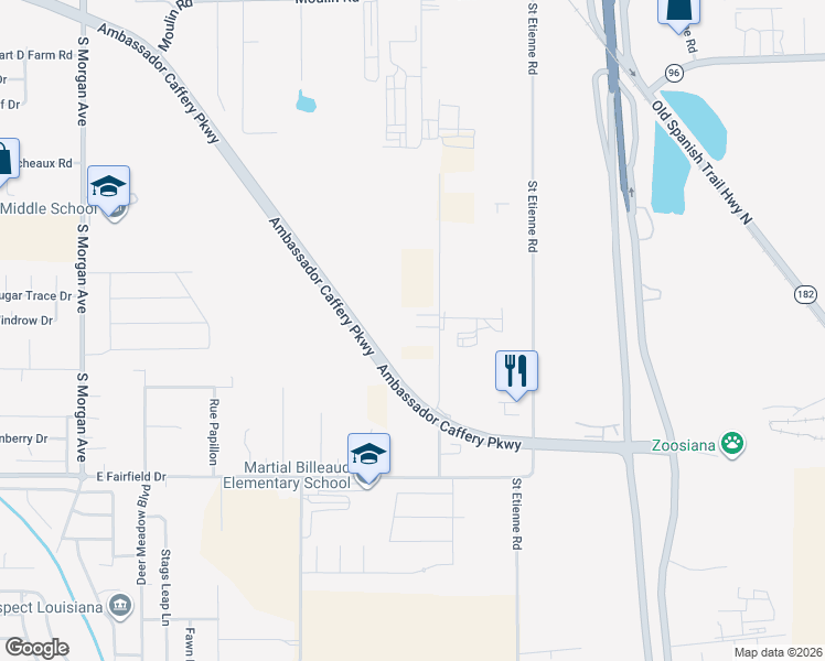 map of restaurants, bars, coffee shops, grocery stores, and more near 313 Hardware Road in Broussard