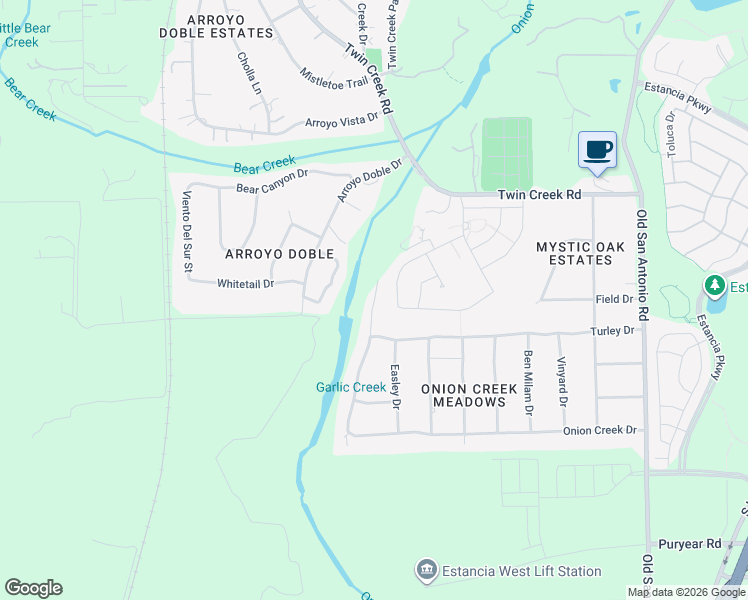 map of restaurants, bars, coffee shops, grocery stores, and more near 10205 Onion Creek Drive in Manchaca