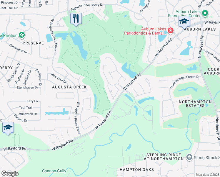 map of restaurants, bars, coffee shops, grocery stores, and more near 34 West Shadow Creek Villas Loop in Spring