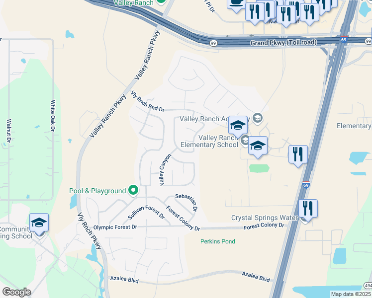 map of restaurants, bars, coffee shops, grocery stores, and more near 22493 Toronado Ridge Lane in Porter