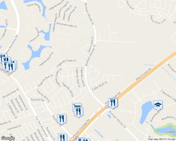 map of restaurants, bars, coffee shops, grocery stores, and more near 29615 Evergreen Hills Drive in Spring
