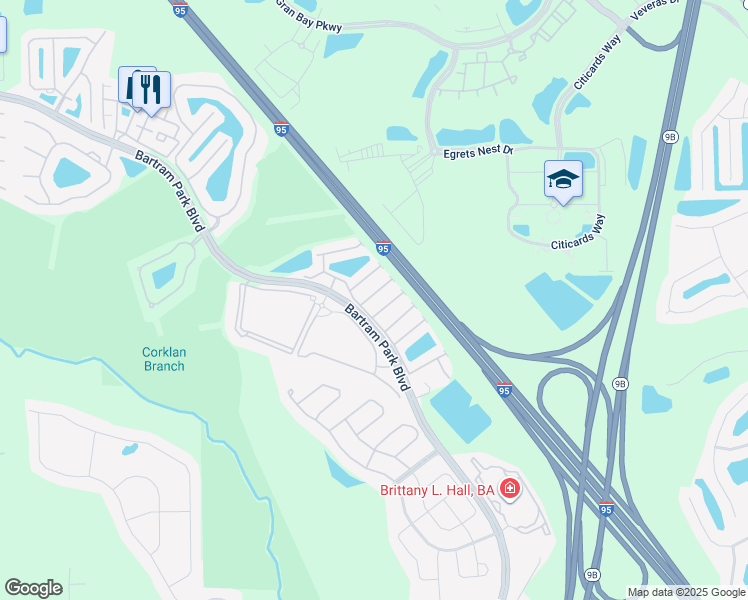 map of restaurants, bars, coffee shops, grocery stores, and more near 7008 Butterfield Court in Jacksonville