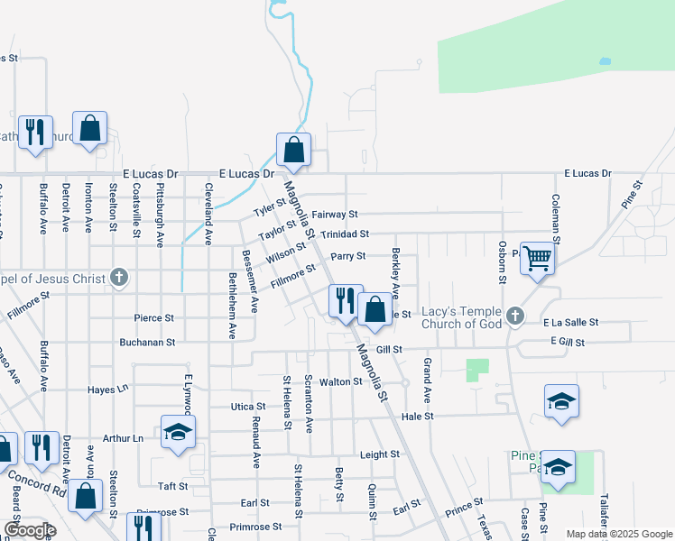 map of restaurants, bars, coffee shops, grocery stores, and more near 4350 Magnolia St in Beaumont