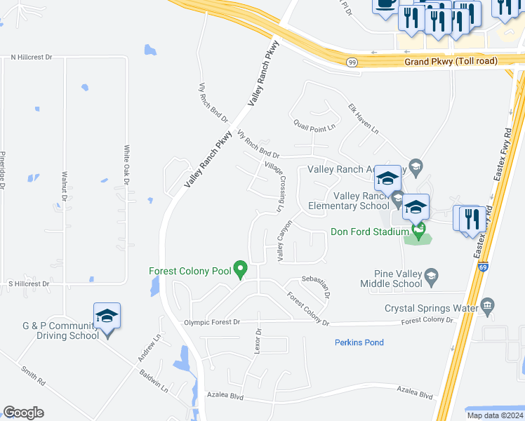 map of restaurants, bars, coffee shops, grocery stores, and more near 21315 Madison Valley Court in Porter